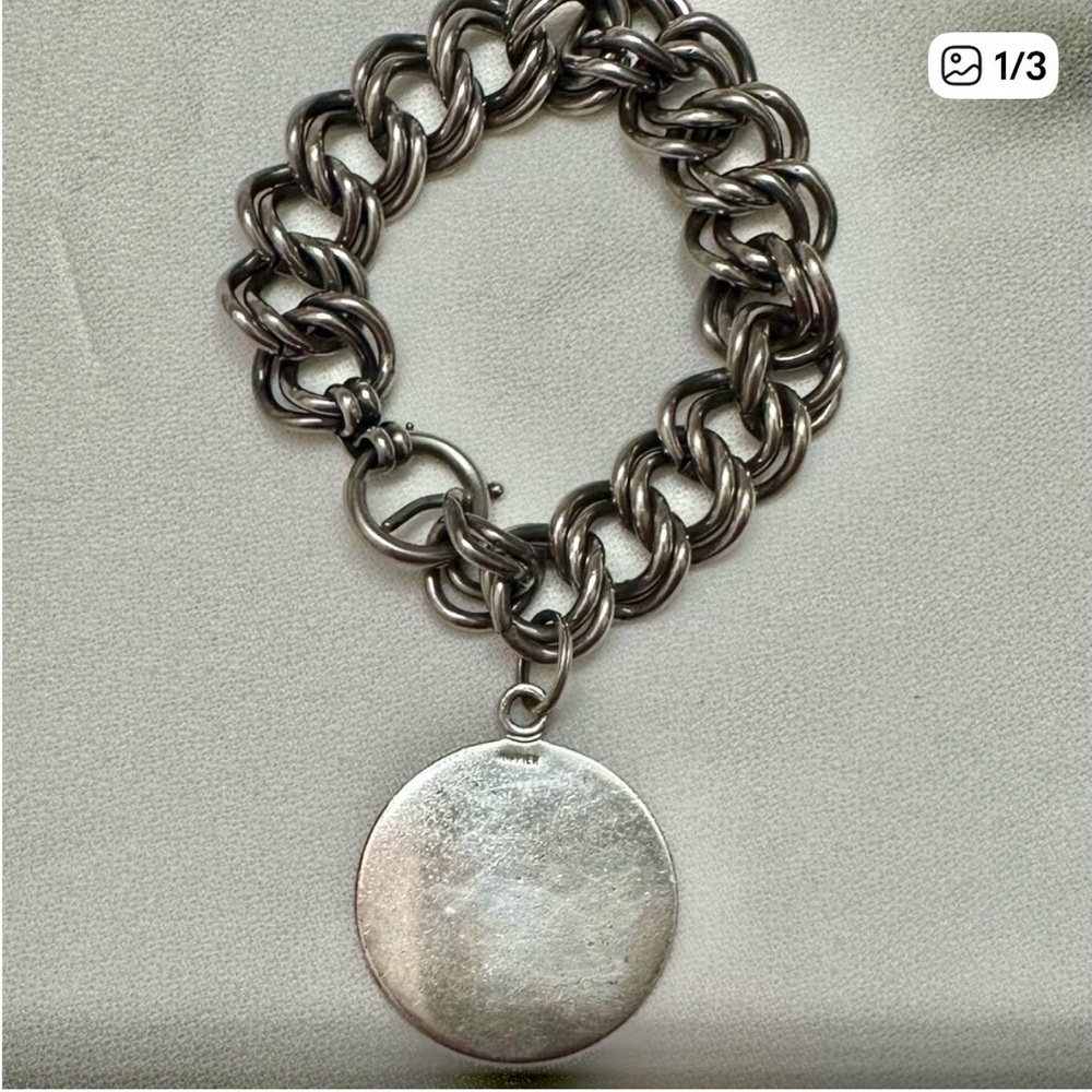 Vintage Napier Chunky 8” double chain bracelet with 1 1/2” medallion